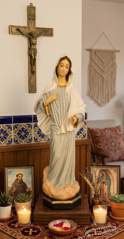 Virgen de Medjugorje a color, 25 cm de alto