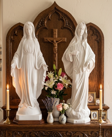 Virgen de Medjugorje y Virgen de Tihaljina en blanco, 63 cm
