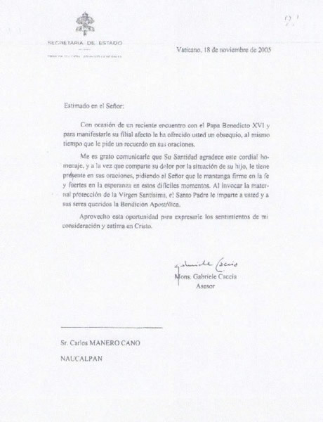 Carta de S.S. Benedicto XVI