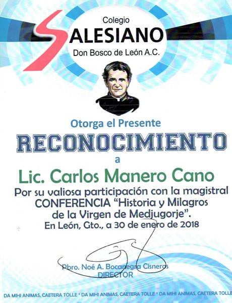 Carta del Colegio Salesiano Don Bosco de León A.C.