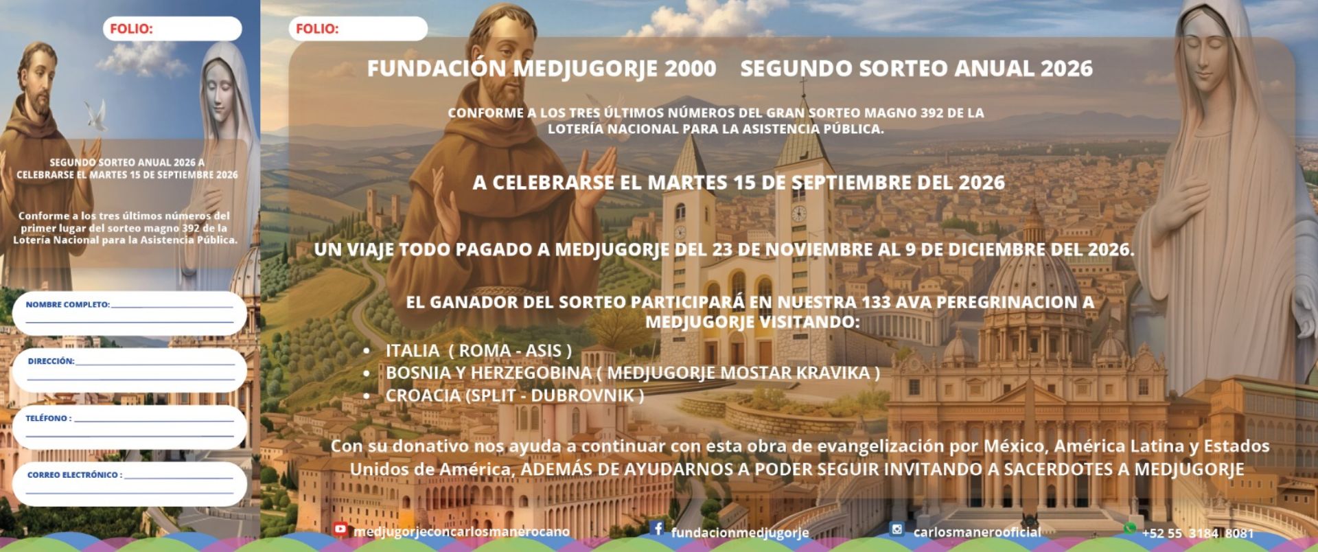 Segundo Sorteo Anual Fundación Medjugorje 2000 · 2026